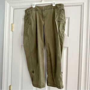 Eileen Fisher Olive Green High Waist cropped Capri Large Utility Pants Spring